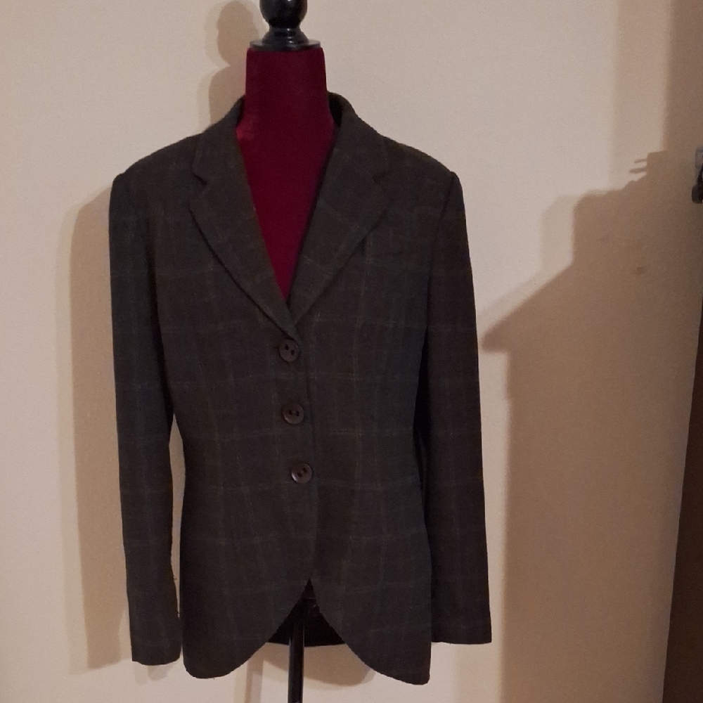CAbi Classic Dark GREY Plaid Wool Blend Riding Jacket